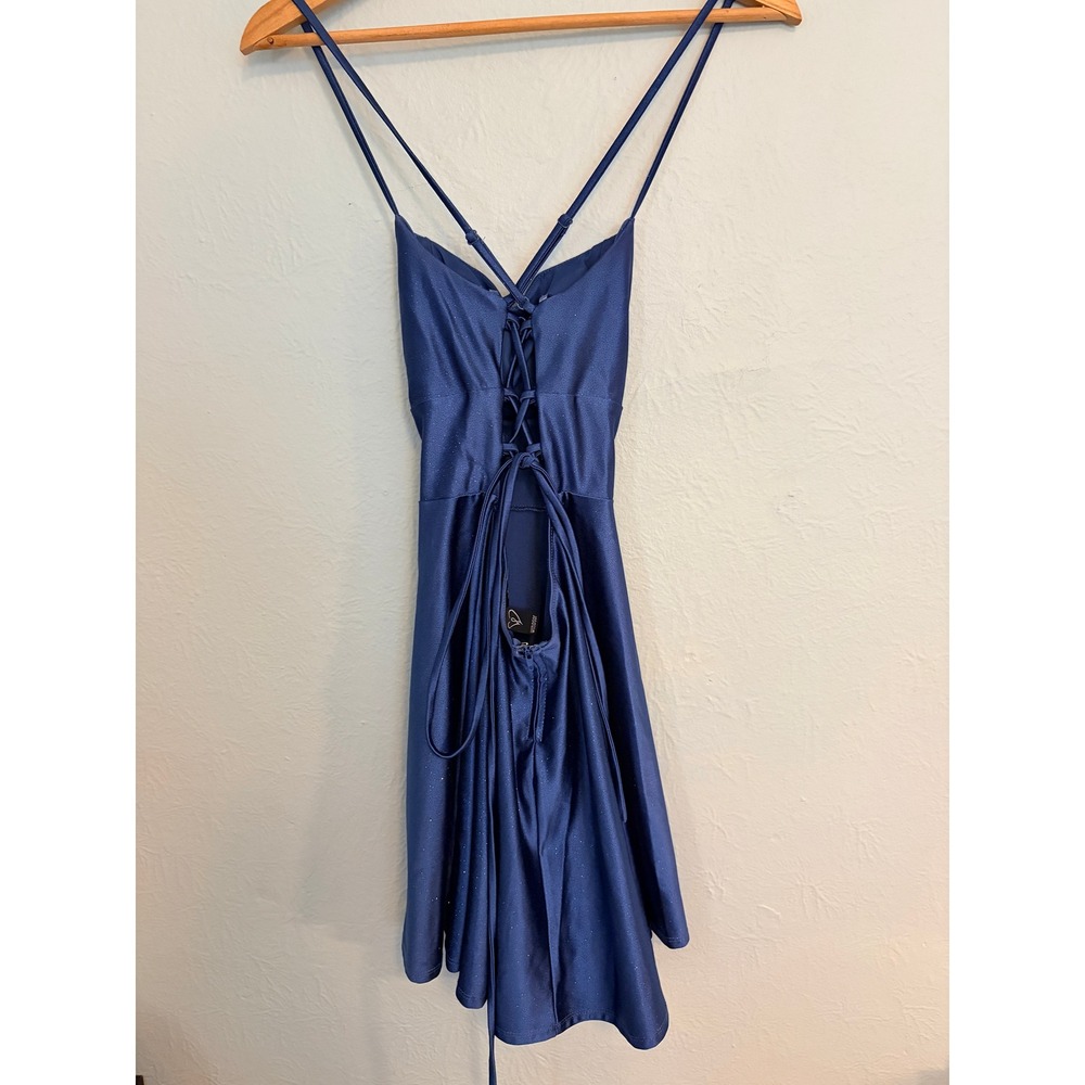 Windsor Blue Glitter Lace Up Skater Dress S Autumn Wedding Homecoming Formal - Picture 4 of 9
